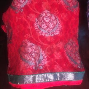 Red and Silver Patterned Fabric